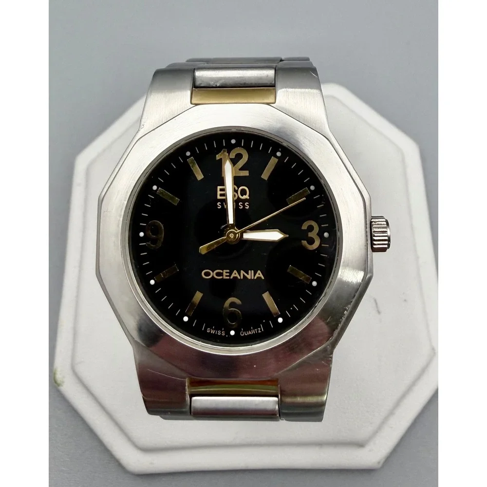 ESQ Swiss Oceania E3701 Two Tone Black Dial Quartz Watch Stainless Steel